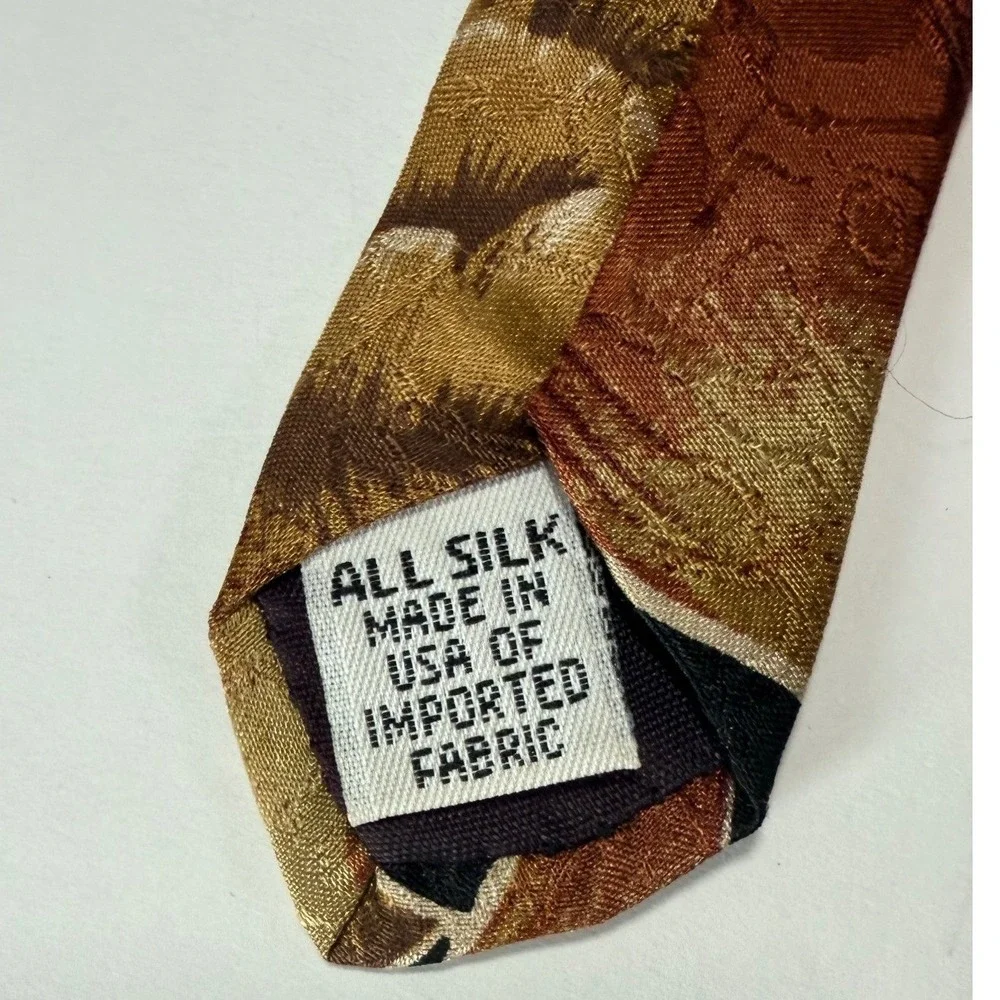 Aggio Floral Silk Tie Mens Rust Gold Orchid Print Classic Wide Fall Warm Autumn